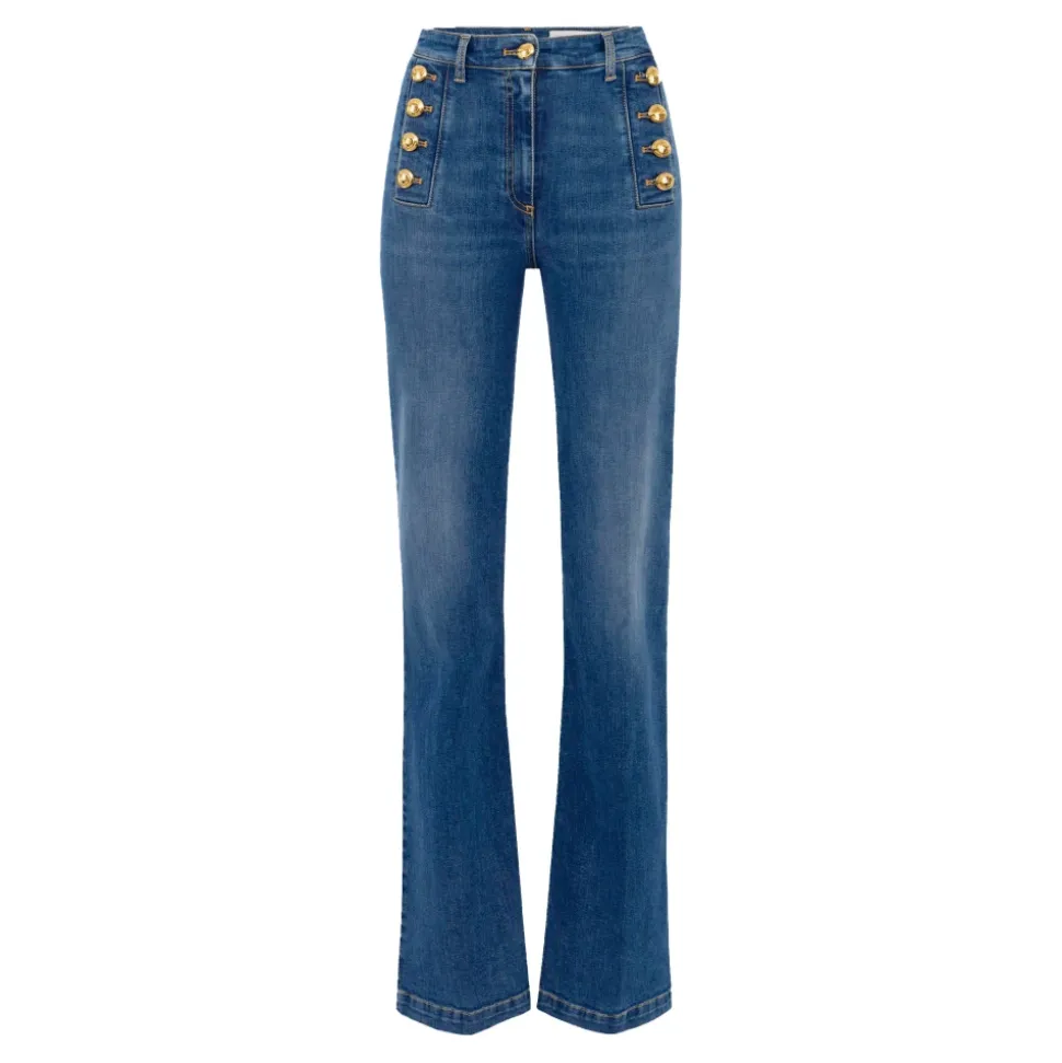 Ausgestellte Denim-Hose mit Matrosenknöpfen