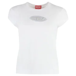 Baumwoll-Crew-Neck T-Shirt mit Frontdetail