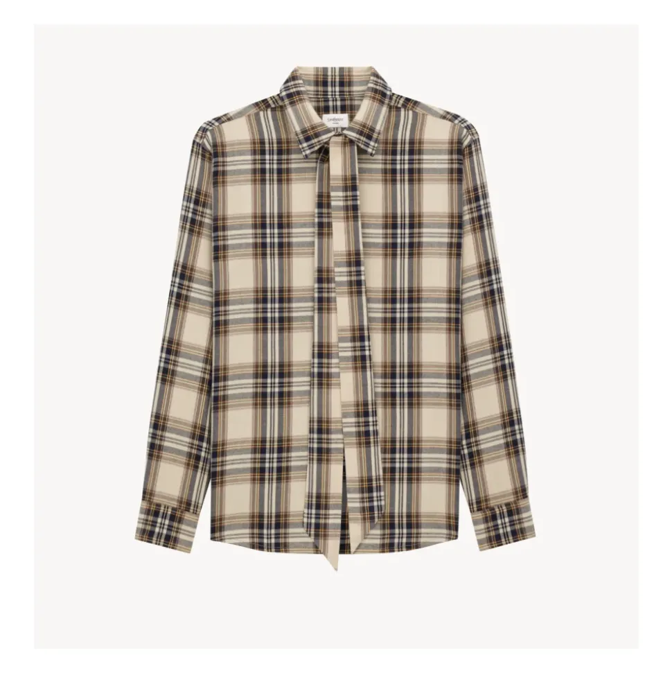 Baumwoll-Tartan-Lavallière-Shirt mit Schleife