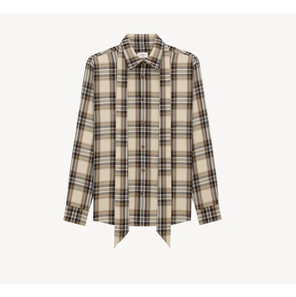 Baumwoll-Tartan-Lavallière-Shirt mit Schleife