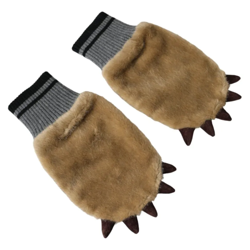 Beige Gestrickte Pelz Handgelenkshandschuhe