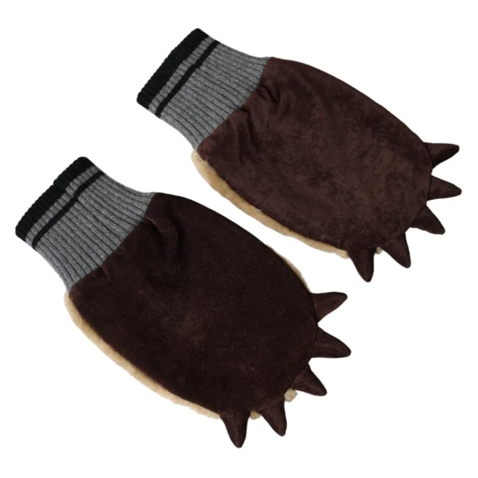 Beige Gestrickte Pelz Handgelenkshandschuhe