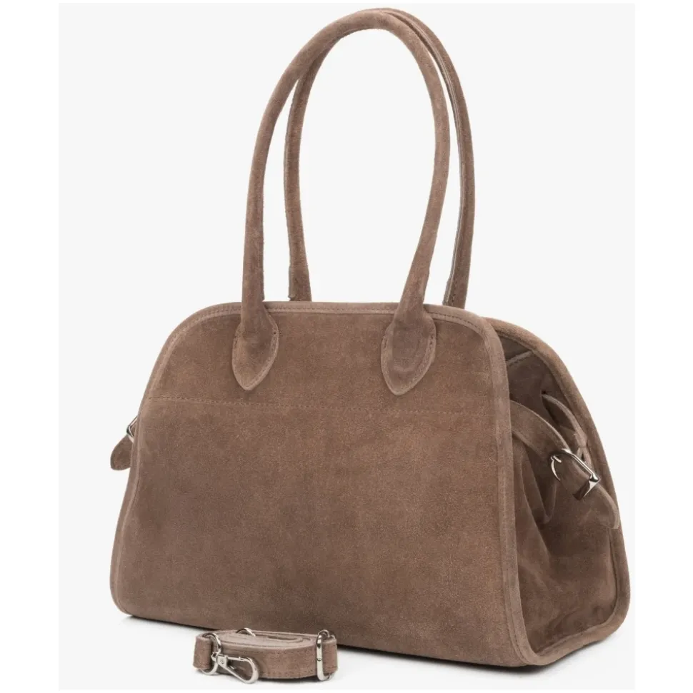 Beige Satchel Handtasche für Frauen aus Premium Italienischem Velours
