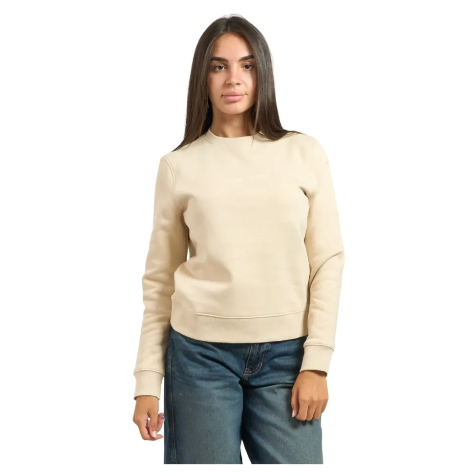 Beiger Pullover Rundhalsausschnitt Logo Bestickt