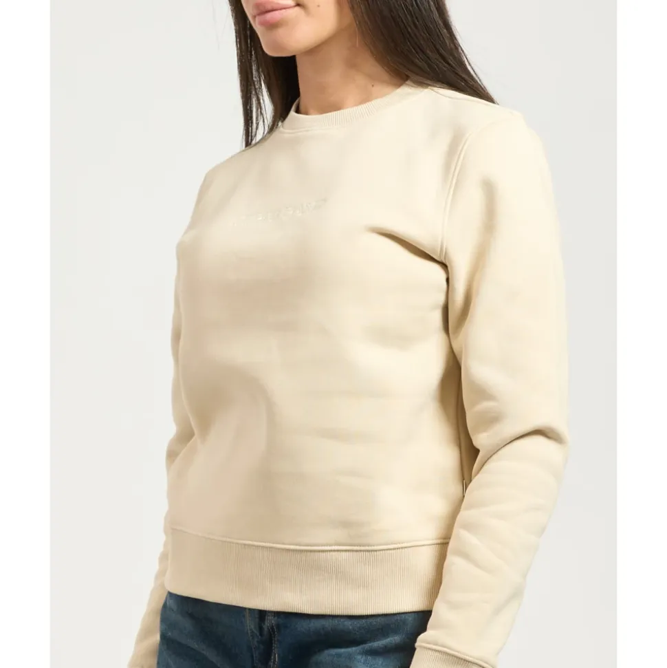 Beiger Pullover Rundhalsausschnitt Logo Bestickt