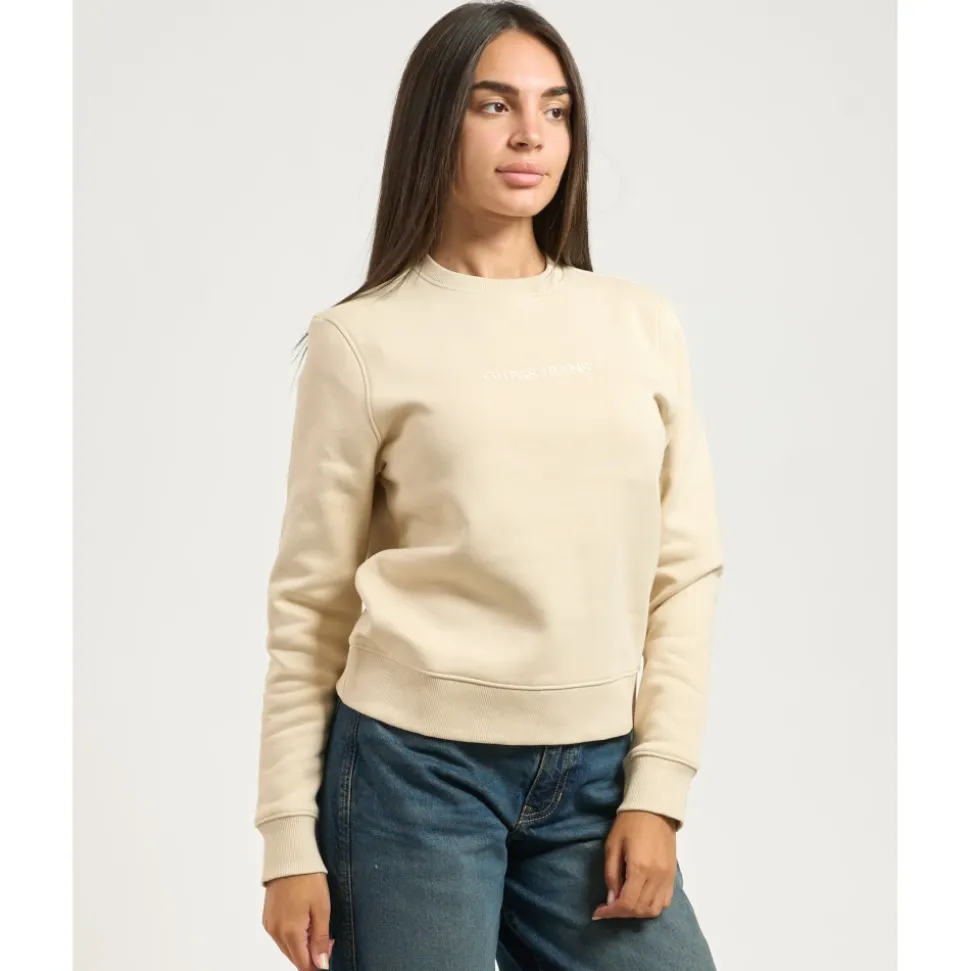 Beiger Pullover Rundhalsausschnitt Logo Bestickt
