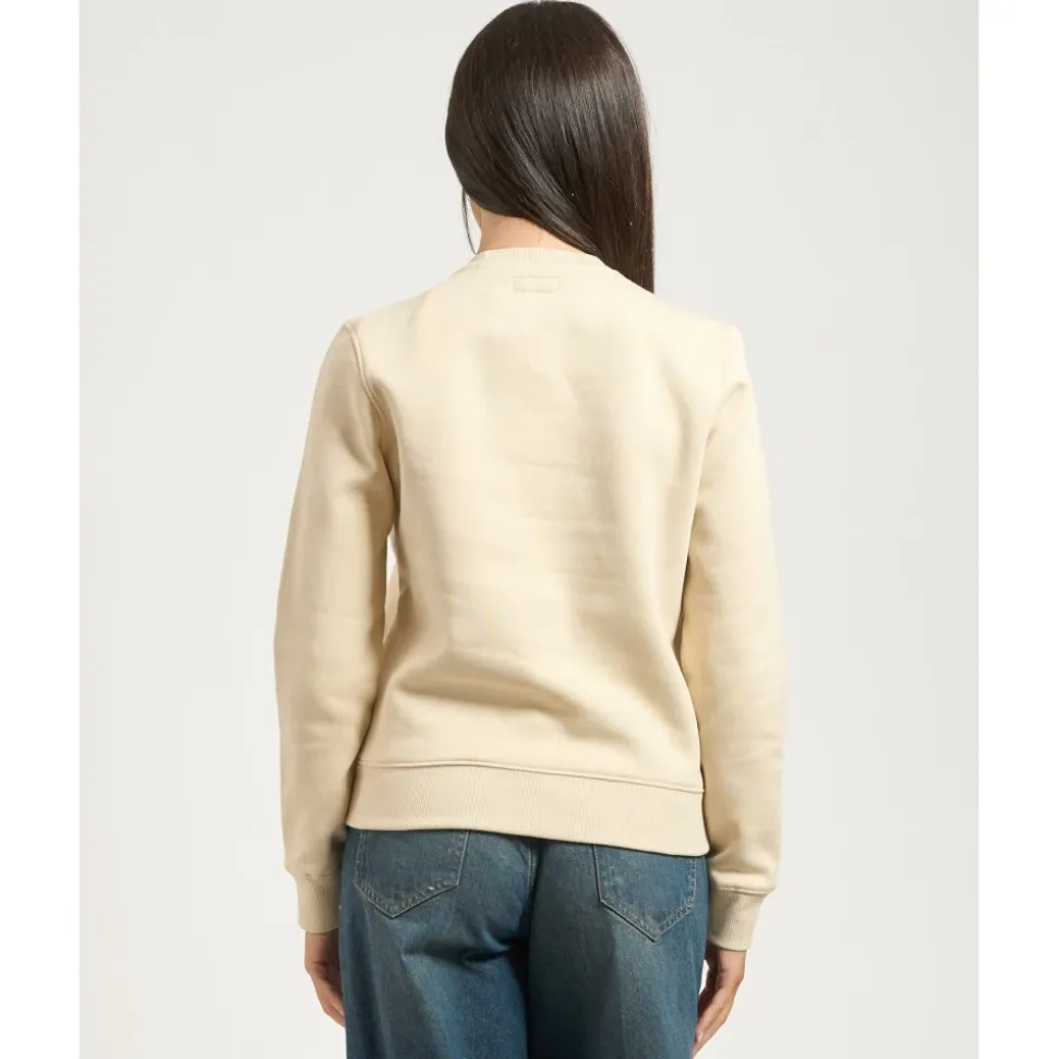 Beiger Pullover Rundhalsausschnitt Logo Bestickt