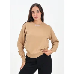 Beiger Rundhalspullover mit Besticktem Logo