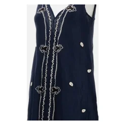 Besticktes langes Leinenkleid