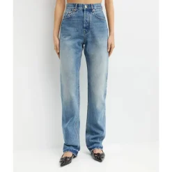 Blaue High Rise Straight Leg Jeans