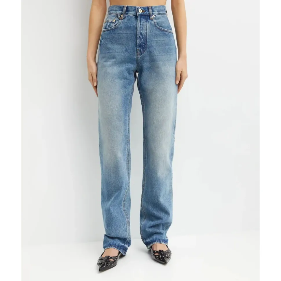 Blaue High Rise Straight Leg Jeans