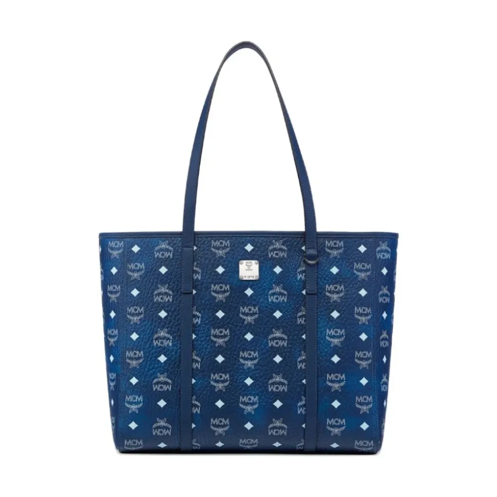 Blaue Monogramm Canvas Top-Zip Tote Tasche