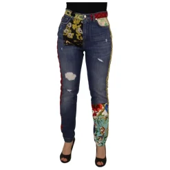 Blaue Patchwork High Waist Denim Jeans