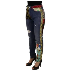 Blaue Patchwork High Waist Denim Jeans