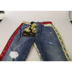 Blaue Patchwork High Waist Denim Jeans