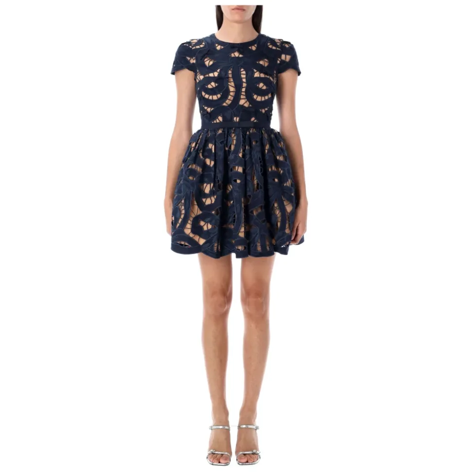 Blaues Schleifen besticktes Minikleid