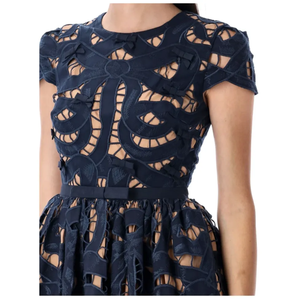 Blaues Schleifen besticktes Minikleid