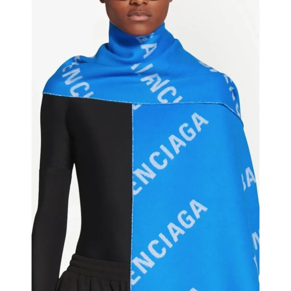 Blau/Weißer Wollschal mit Logo