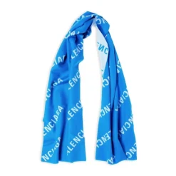 Blau/Weißer Wollschal mit Logo