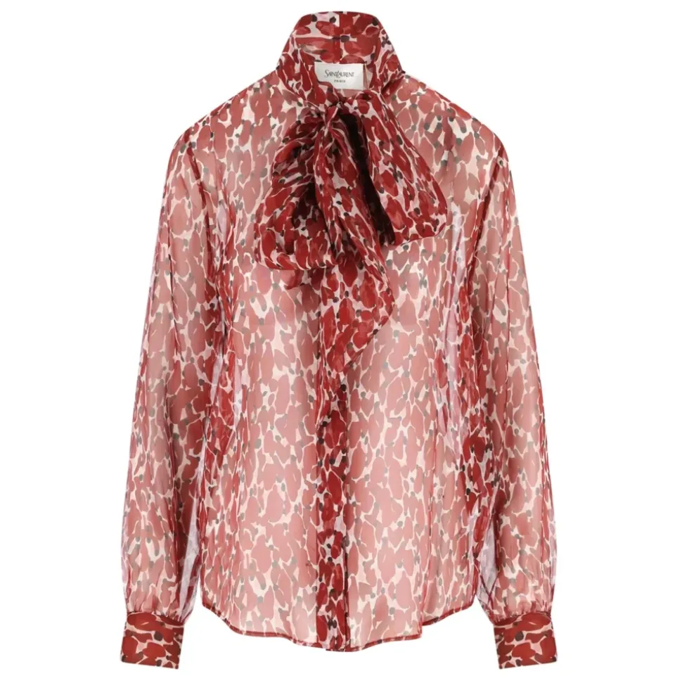 Blumige Seidenbluse Rot Italien