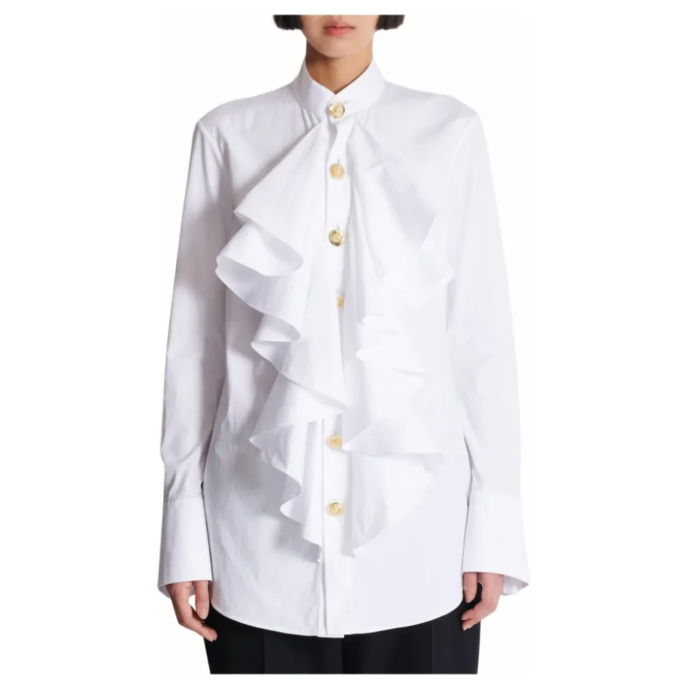 Bluse aus Popeline mit Rüschen