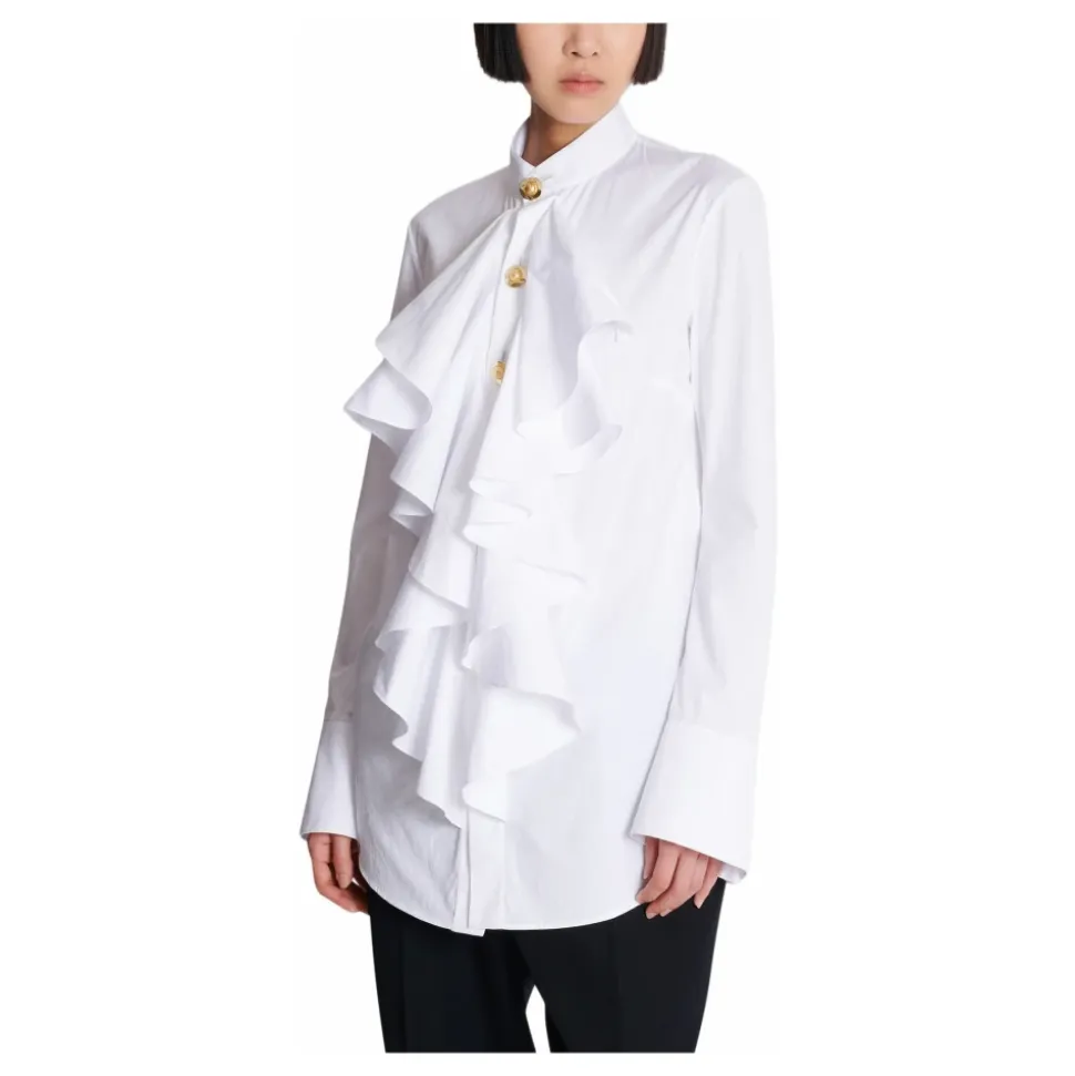 Bluse aus Popeline mit Rüschen