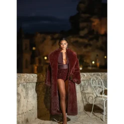 Bordeaux Faux Fur Shearling Jacke