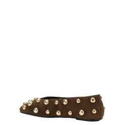 Braune Flache Schuhe Wildleder Gold