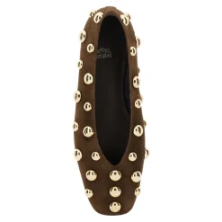 Braune Flache Schuhe Wildleder Gold
