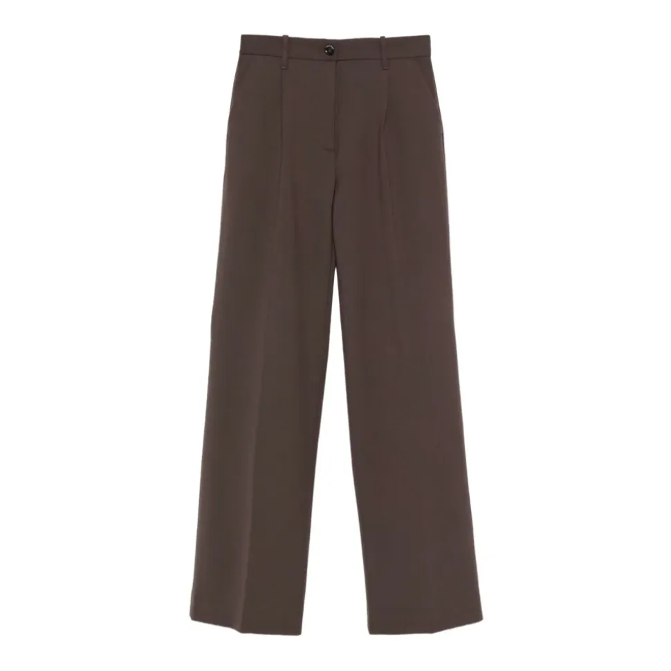 Braune Plissierte Straight Leg Hose