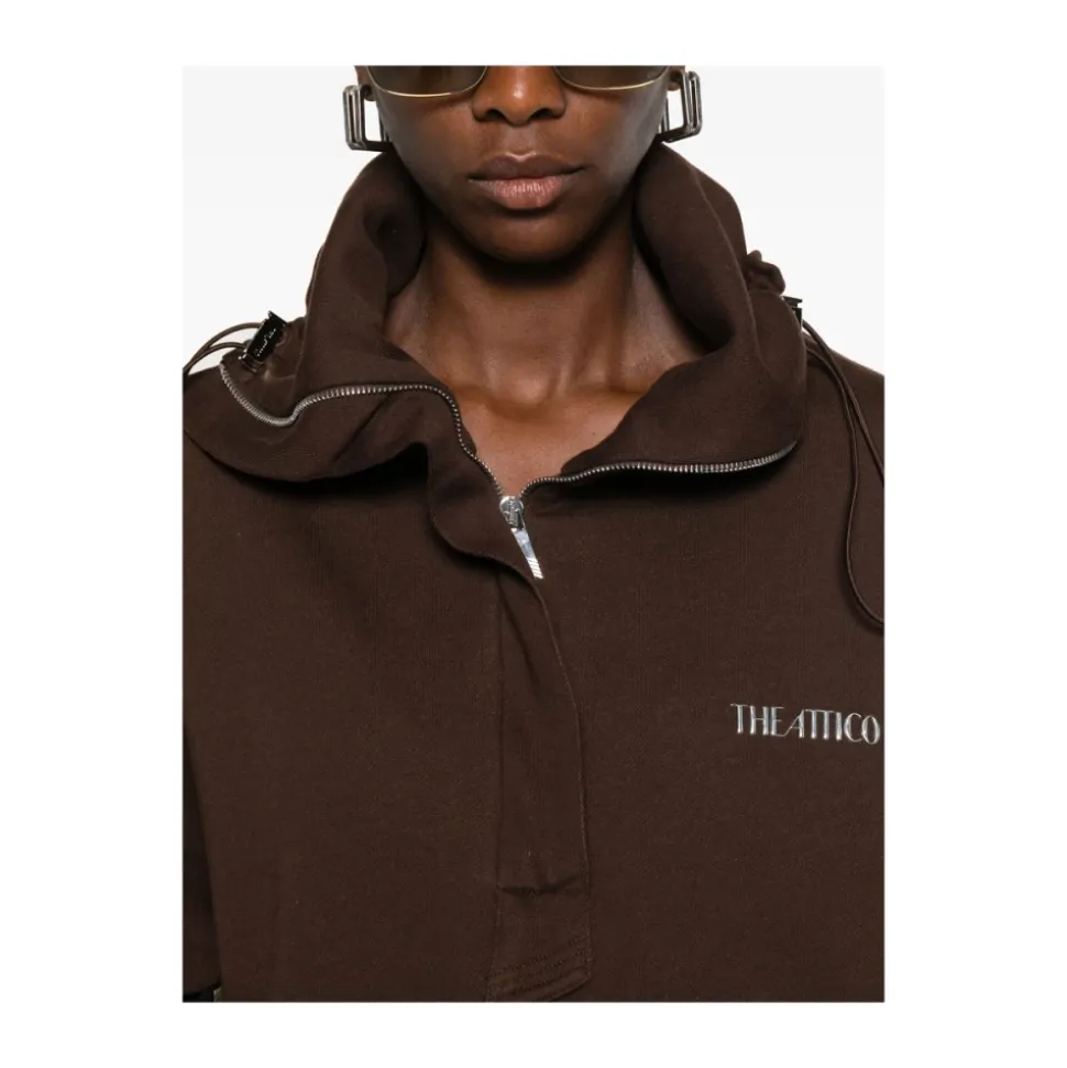 Braune Reißverschluss-Outerwear Mit Kordelzug