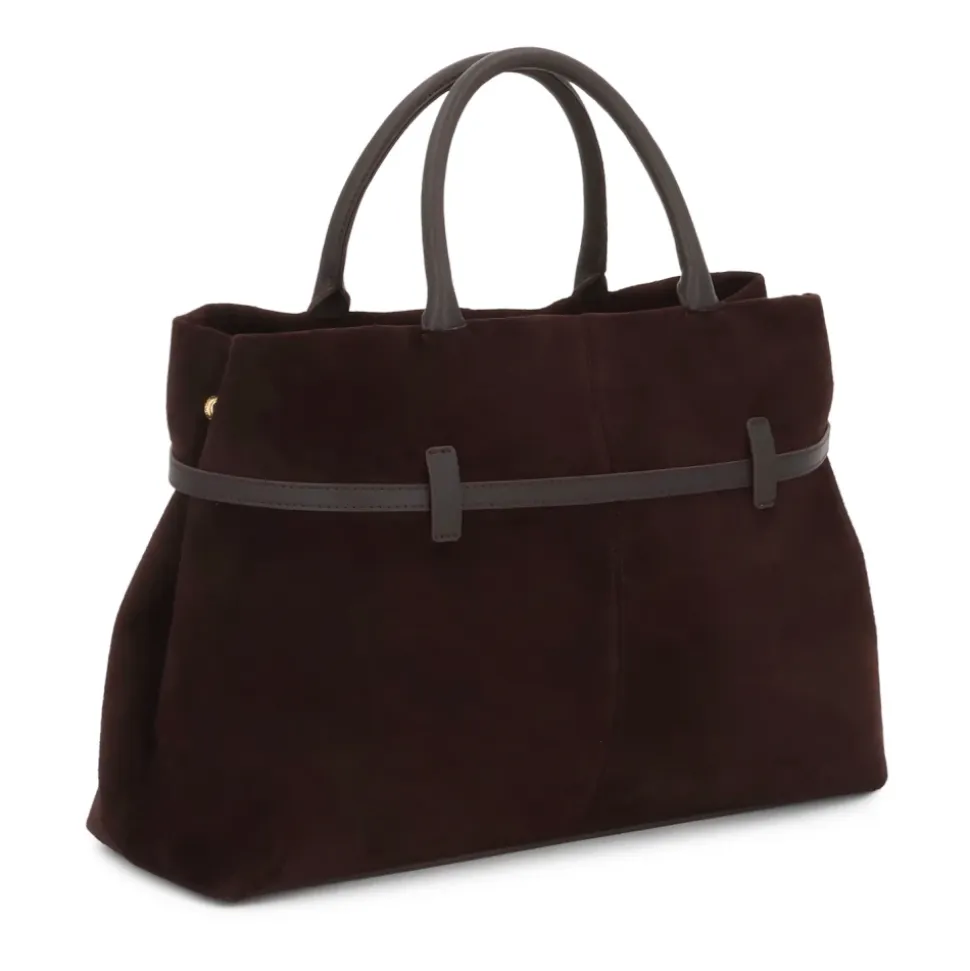 Braune Wildlederhandtasche mit trapezförmiger Form