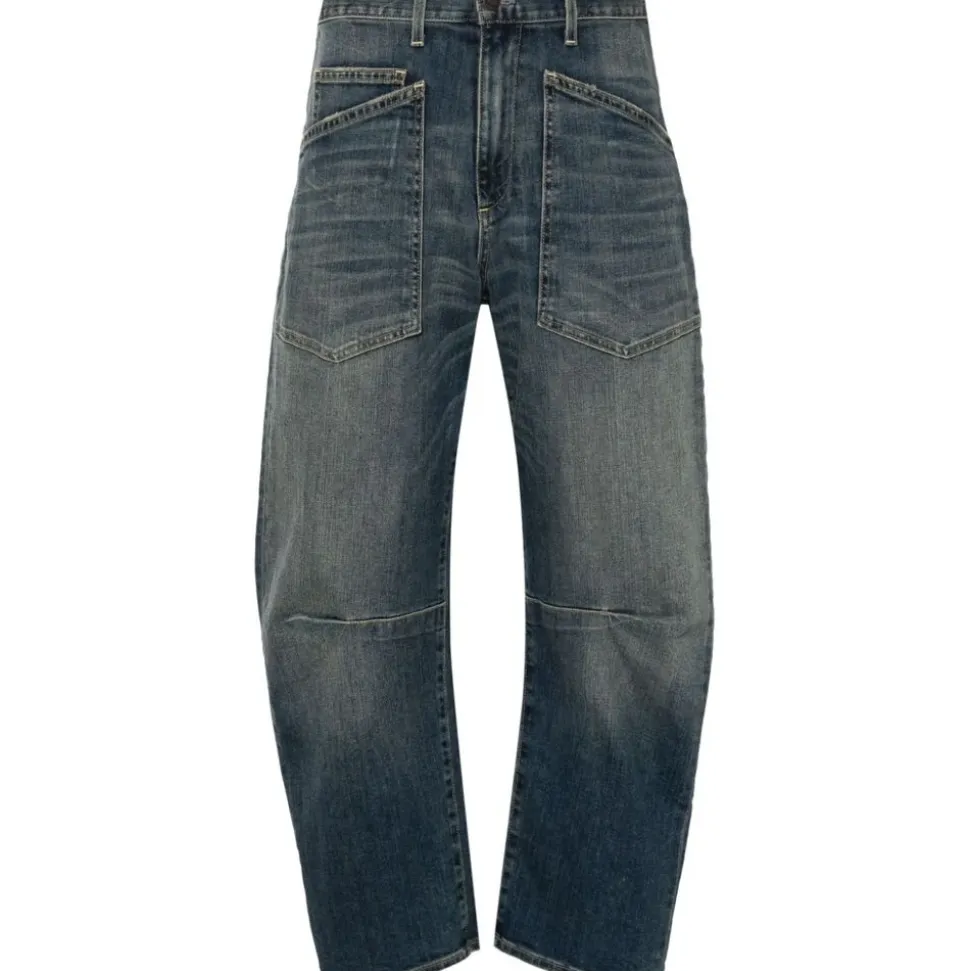 Cerulean Blue Gewaschene Denim Jeans