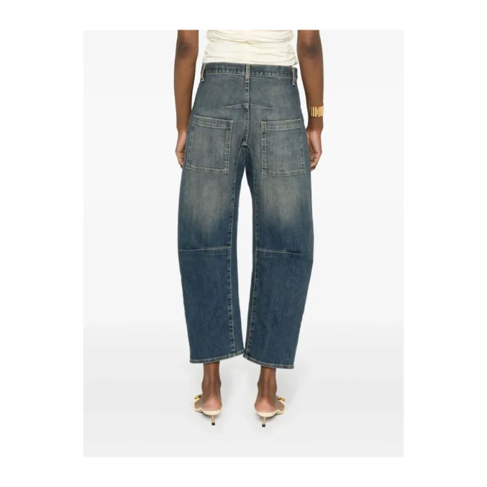 Cerulean Blue Gewaschene Denim Jeans