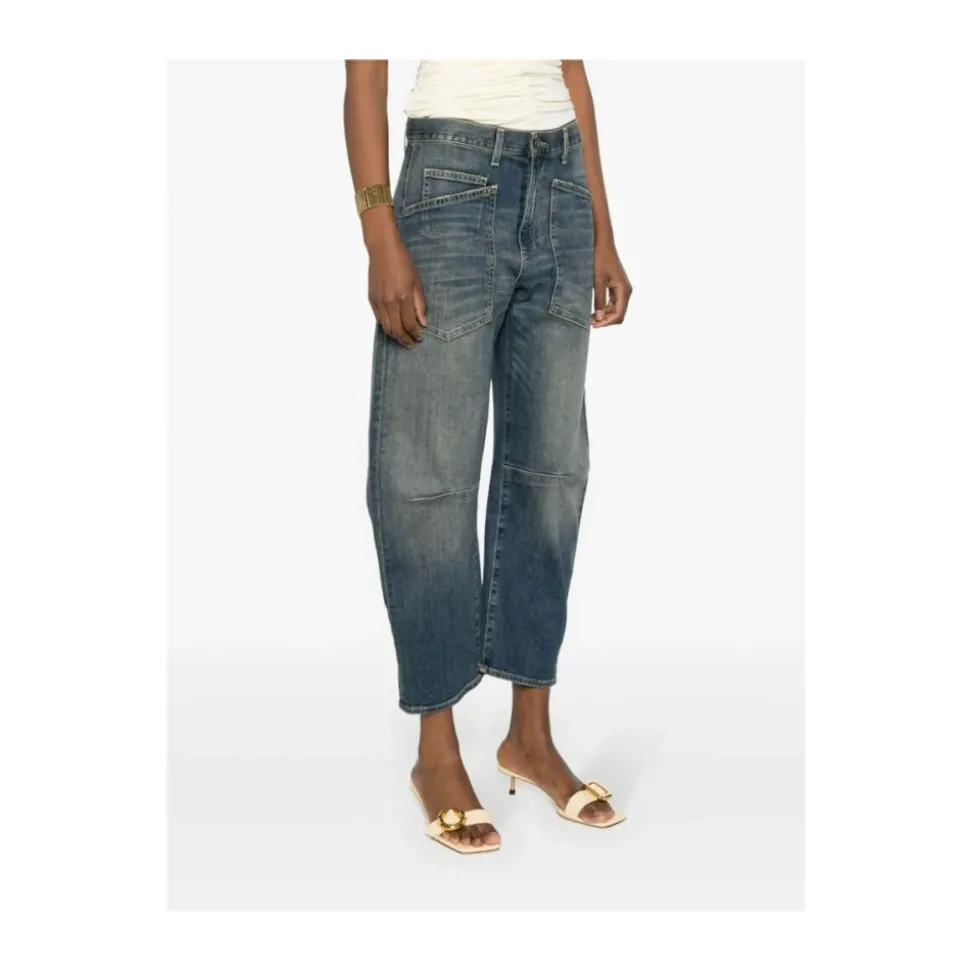 Cerulean Blue Gewaschene Denim Jeans