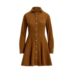Cordhemdkleid mit Ausgestelltem Kragen