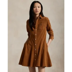 Cordhemdkleid mit Ausgestelltem Kragen