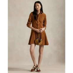 Cordhemdkleid mit Ausgestelltem Kragen