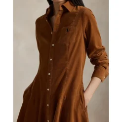 Cordhemdkleid mit Ausgestelltem Kragen