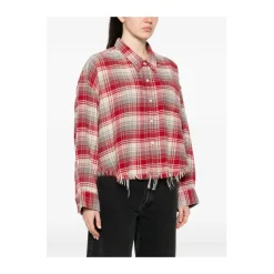Cropped Shirt mit Fransen in Karomuster