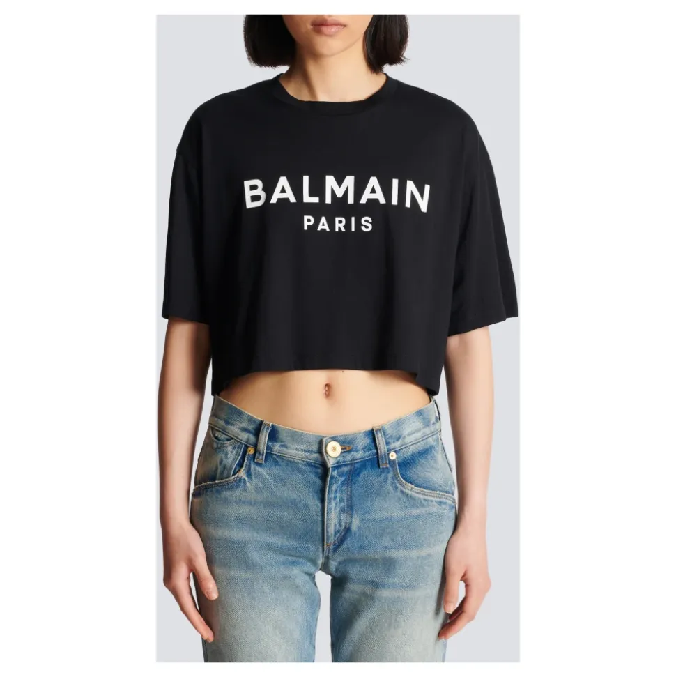 Cropped T-Shirt mit Logo-Print