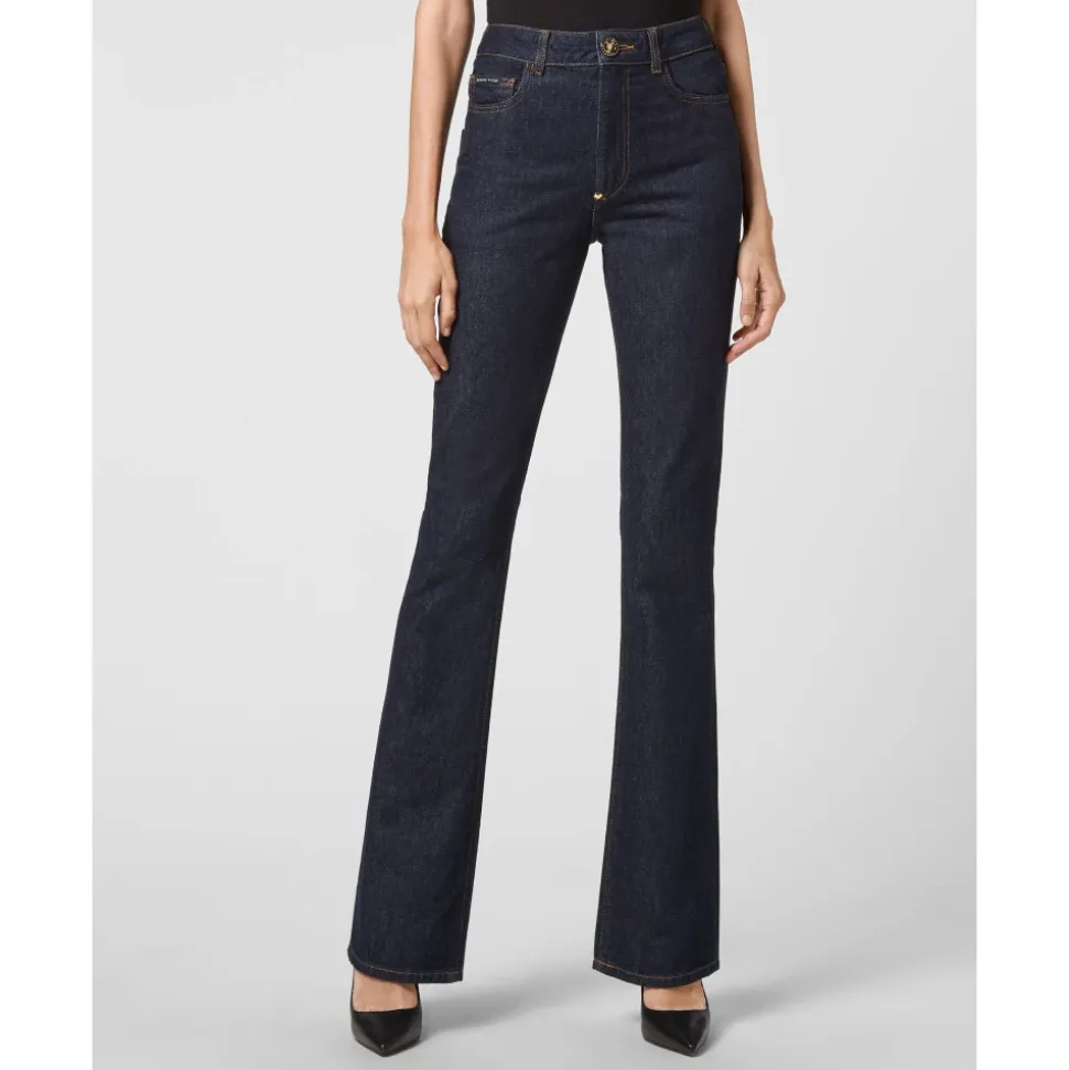 Denim High Wasted Flare Skull