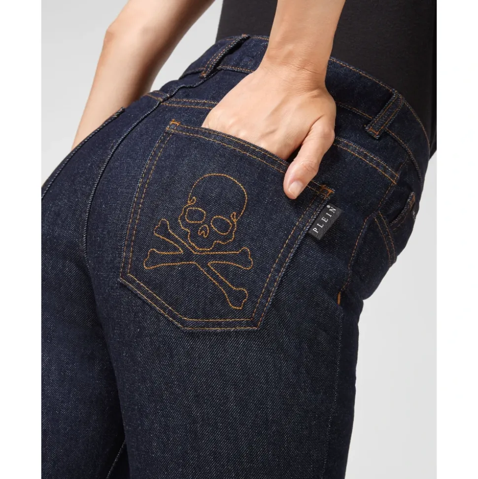 Denim High Wasted Flare Skull