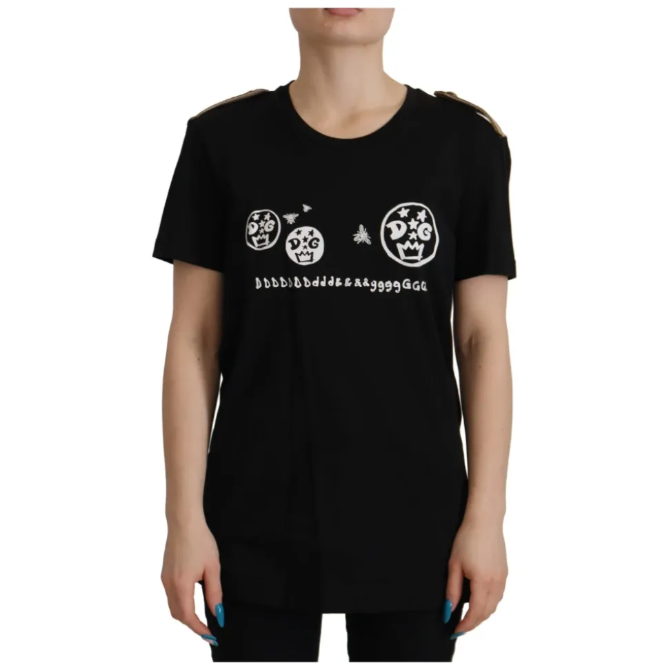 Dolce & Gabbana Black Logo Motive Crewneck Cotton T-shirt