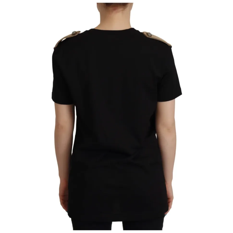 Dolce & Gabbana Black Logo Motive Crewneck Cotton T-shirt
