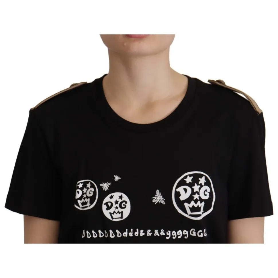 Dolce & Gabbana Black Logo Motive Crewneck Cotton T-shirt