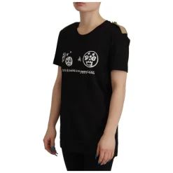 Dolce & Gabbana Black Logo Motive Crewneck Cotton T-shirt