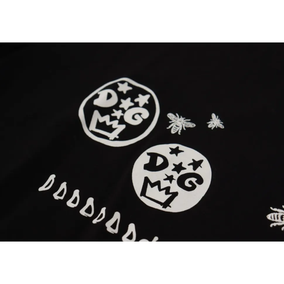 Dolce & Gabbana Black Logo Motive Crewneck Cotton T-shirt
