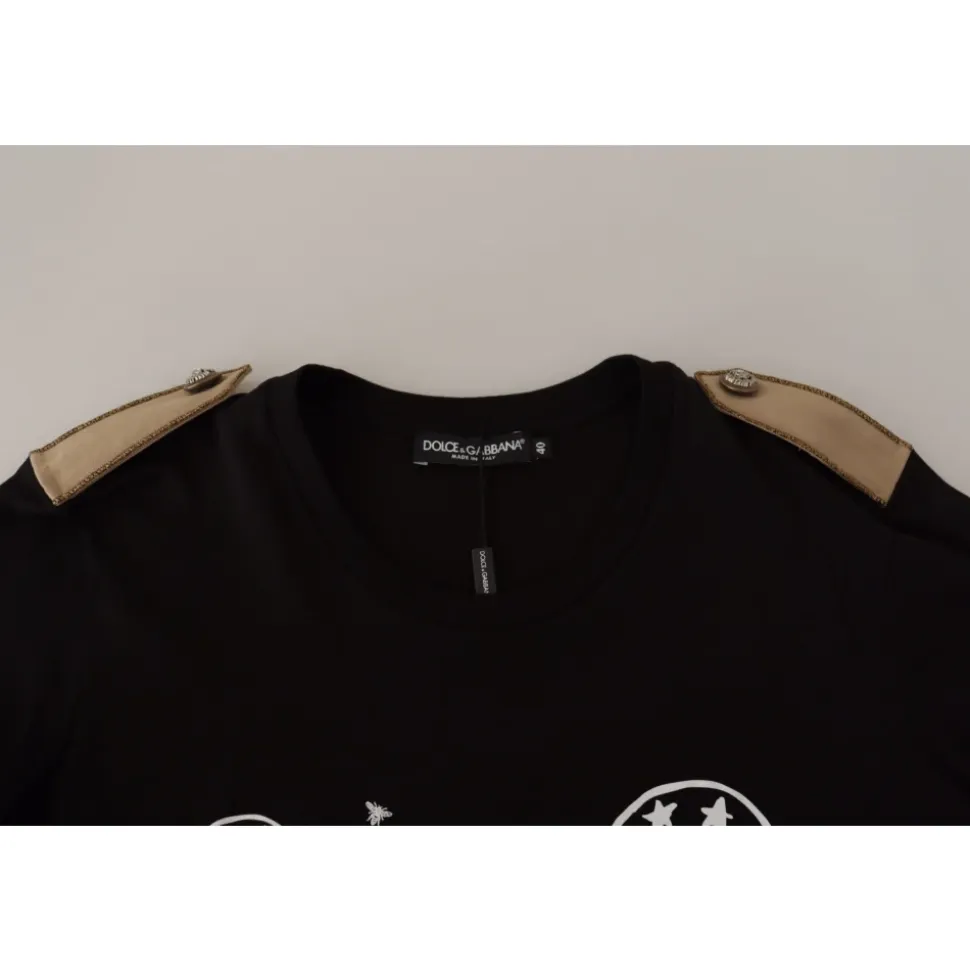 Dolce & Gabbana Black Logo Motive Crewneck Cotton T-shirt