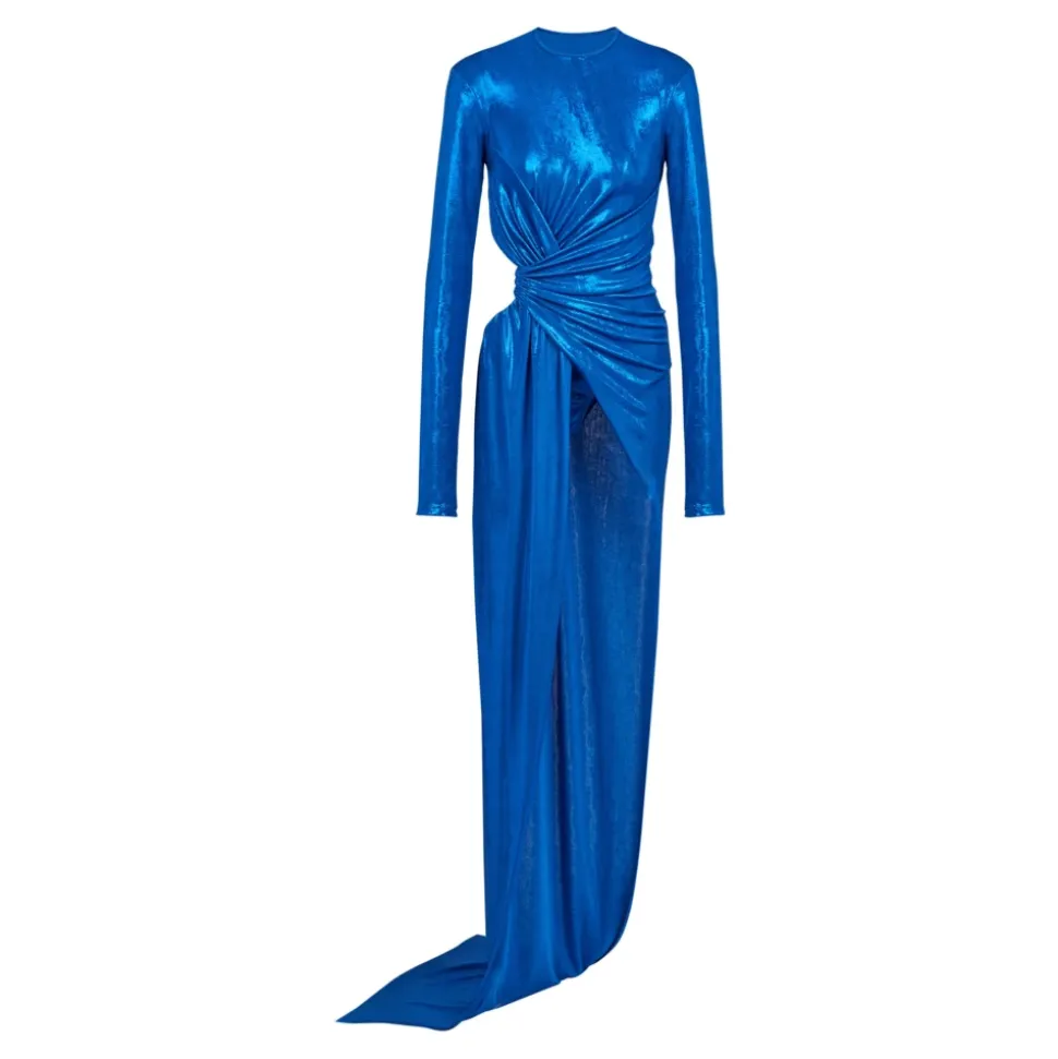 Draped Jersey Lamé Kleid